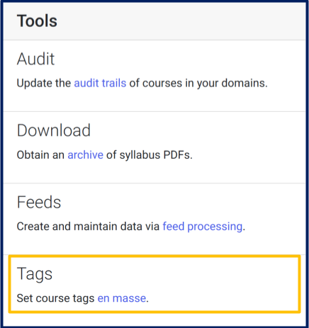 The Tools page of the Concourse interface. The Tags area is highlighted in yellow.