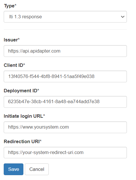 Example Apidapter completed LTI 1.3 response component