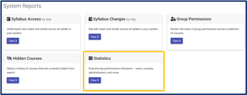 The Statistics Report is highlighted in the Report Center