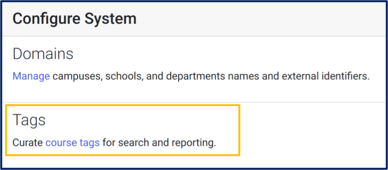 The Configure System page in the Concourse interface; the Tags tool is highlighted with a yellow box.