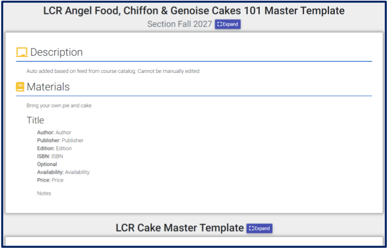 Example of Snippets view showing snippets from two syllabi