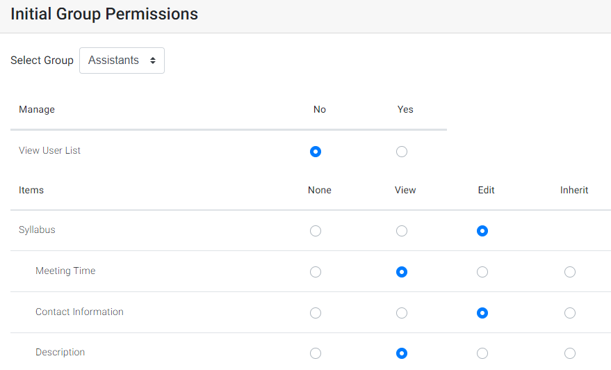 Initial Group Permissions Screenshot