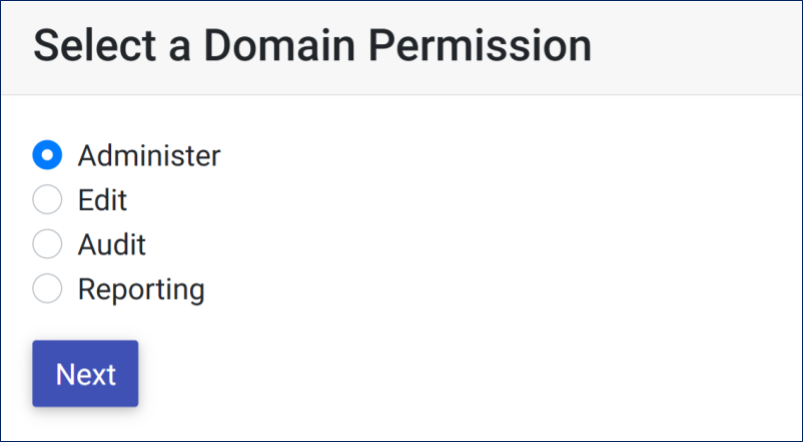 Interface options to select a domain permission before generating the report